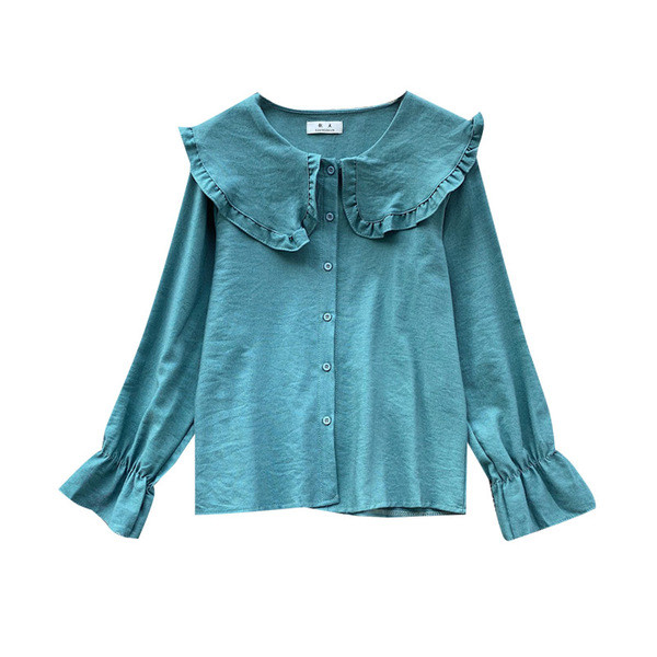 Γυναικείο καθημερινό πουκάμισο με κουμπιά και κολάρο σε μαύρο, λευκό και μπλε χρώμα