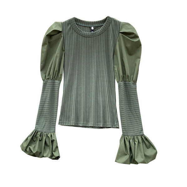 Modern női blúz ovális nyakkivágással és hosszú, széles ujjú több színben