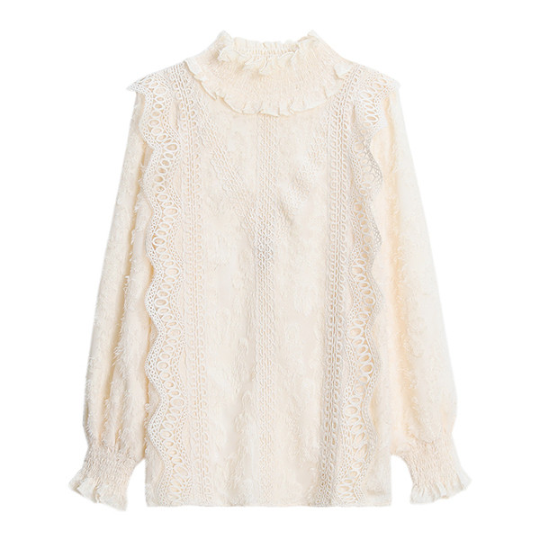 Bluza de dama model nou cu guler inalt si maneci lungi de culoare bej