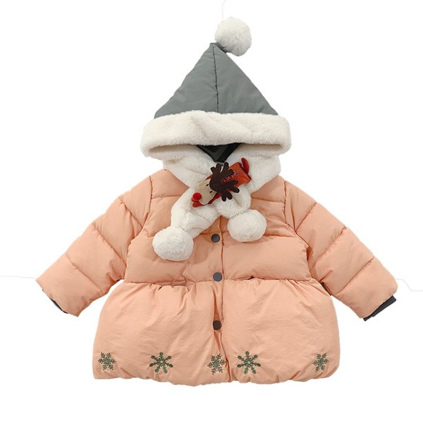 Μοντέρνο παιδικό μπουφάν για κορίτσια με κεντήματα και τρισδιάστατο στοιχείο σε μπλε και ροζ χρώμα