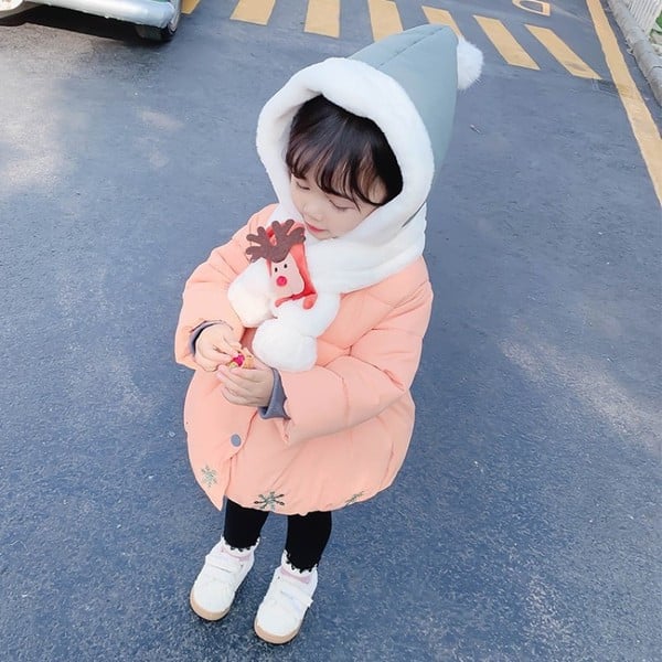 Μοντέρνο παιδικό μπουφάν για κορίτσια με κεντήματα και τρισδιάστατο στοιχείο σε μπλε και ροζ χρώμα