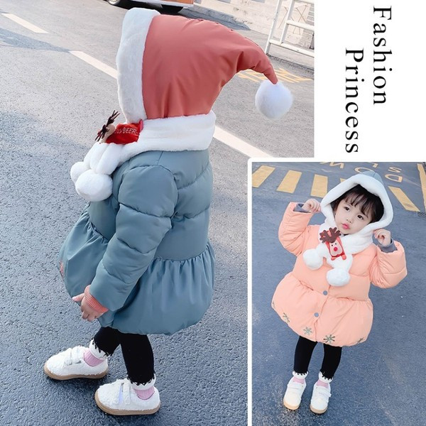 Μοντέρνο παιδικό μπουφάν για κορίτσια με κεντήματα και τρισδιάστατο στοιχείο σε μπλε και ροζ χρώμα