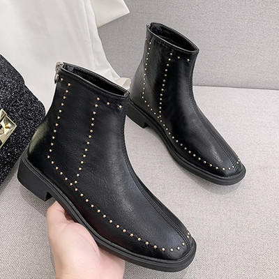 Γυναικείες έκο δερμάτινες μπότες για το φθινόπωρο-χειμώνα σε μαύρο χρώμα