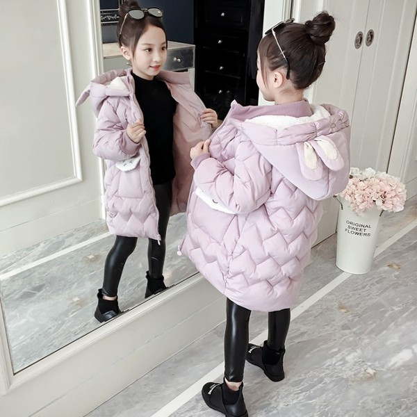 Modern gyerekdzseki lányoknak kapucnival sárga, rózsaszín és fekete rátéttel