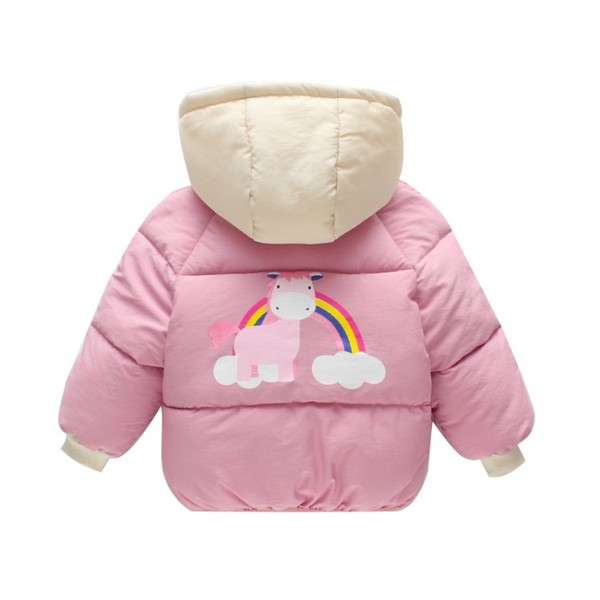 Modern gyerek téli kabát lányoknak kapucnival és színes bézs és rózsaszín rátéttel