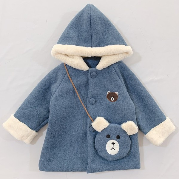 Alkalmi gyerekkabát lányoknak gombokkal és kapucnival, kék és rózsaszín színben