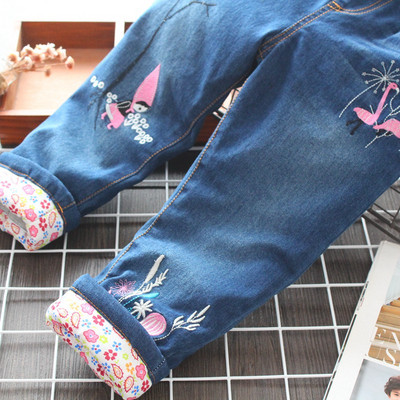 Модерни детски дънки за момичета с бродерия -в син цвят