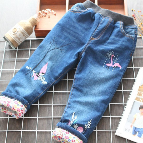 Μοντέρνα παιδικά τζιν για κορίτσια με κεντήματα σε μπλε χρώμα