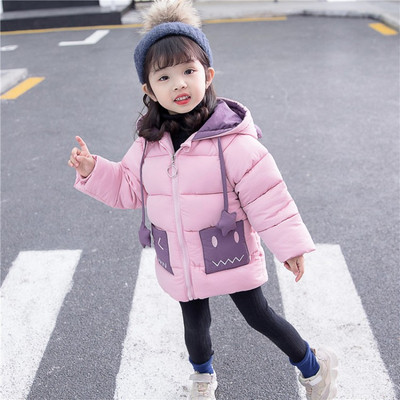 Modern gyerekkabát kapucnival és nyakkendővel lányoknak sárga és rózsaszín színben