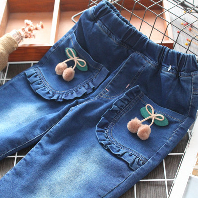 Модерни детски дънки с джобове в син цвят за момичета