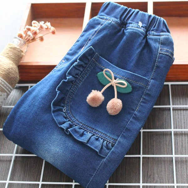 Μοντέρνα παιδικάτζιν με τσέπες για κορίτσια σε μπλε χρώμα