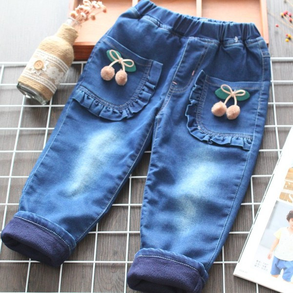 Μοντέρνα παιδικάτζιν με τσέπες για κορίτσια σε μπλε χρώμα
