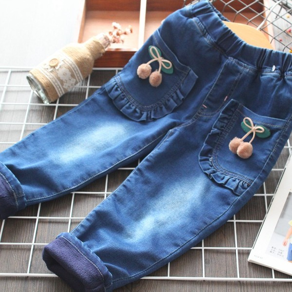 Μοντέρνα παιδικάτζιν με τσέπες για κορίτσια σε μπλε χρώμα