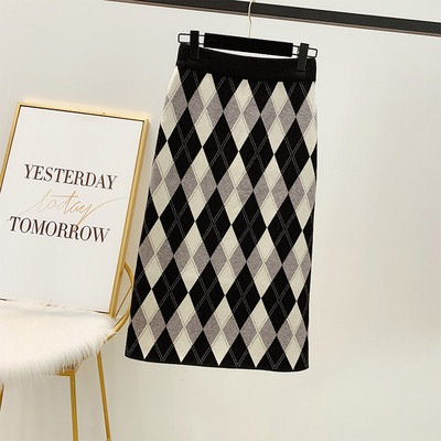 Modern női téli szoknya magas derékkal, fekete és barna színben