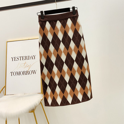 Modern női téli szoknya magas derékkal, fekete és barna színben