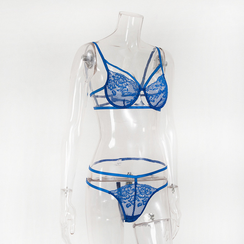 Комплект дамско дантелено бельо в син цвят