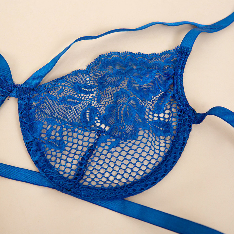 Комплект дамско дантелено бельо в син цвят