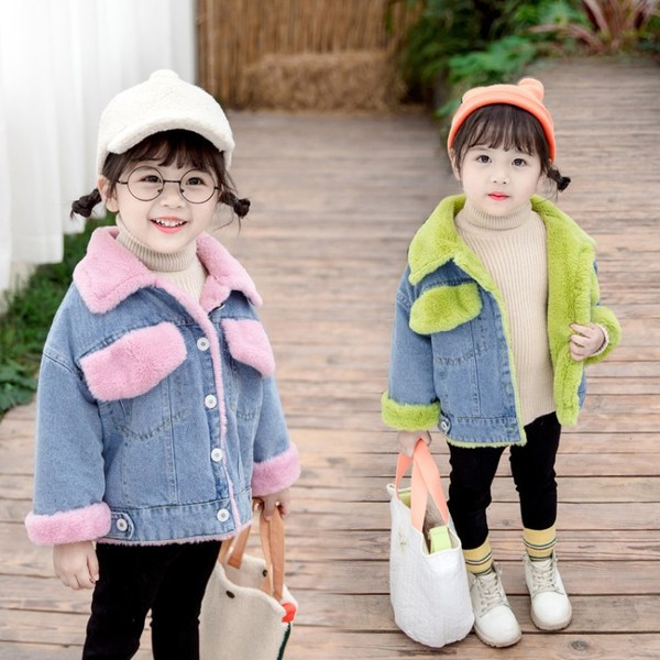 Alkalmi gyerek farmerdzseki puha béléssel és gombokkal, két színben