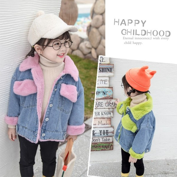 Alkalmi gyerek farmerdzseki puha béléssel és gombokkal, két színben