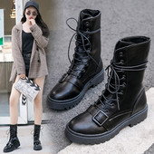 Γυναικείες έκο δερμάτινες μπότες με κορδόνια σε μαύρο χρώμα κατάλληλες για το χειμώνα - δύο μοντέλα