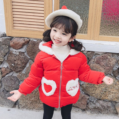 Νέο μοντέλο παιδικό μπουφάν με κουκούλα και κορδέλα σε κόκκινο και ροζ χρώμα