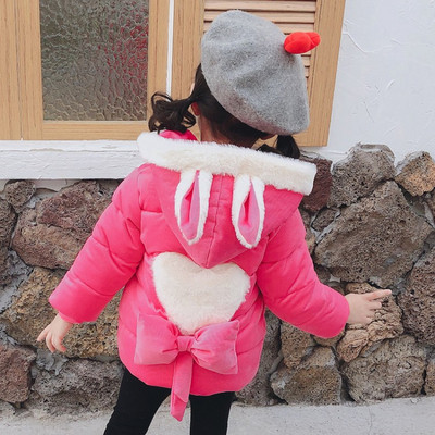 Νέο μοντέλο παιδικό μπουφάν με κουκούλα και κορδέλα σε κόκκινο και ροζ χρώμα