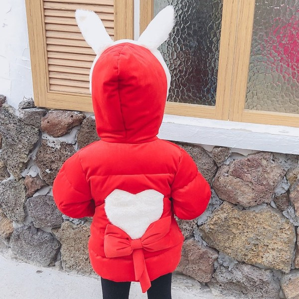 Νέο μοντέλο παιδικό μπουφάν με κουκούλα και κορδέλα σε κόκκινο και ροζ χρώμα