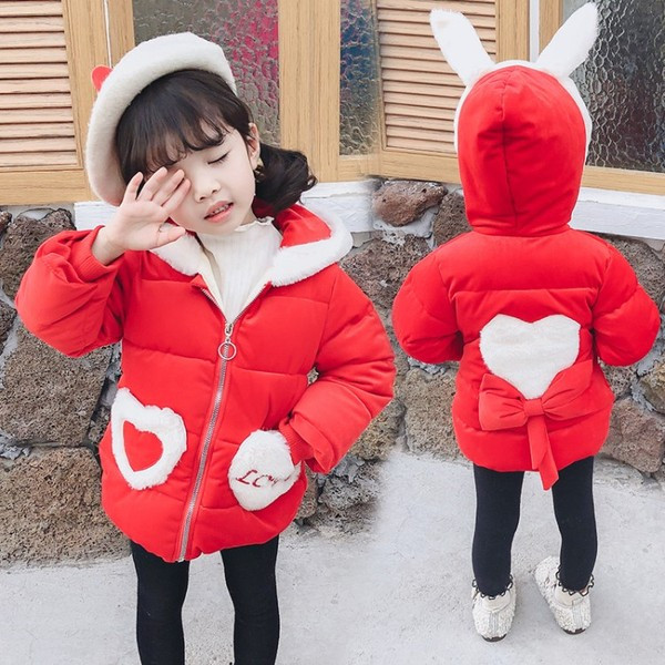 Νέο μοντέλο παιδικό μπουφάν με κουκούλα και κορδέλα σε κόκκινο και ροζ χρώμα