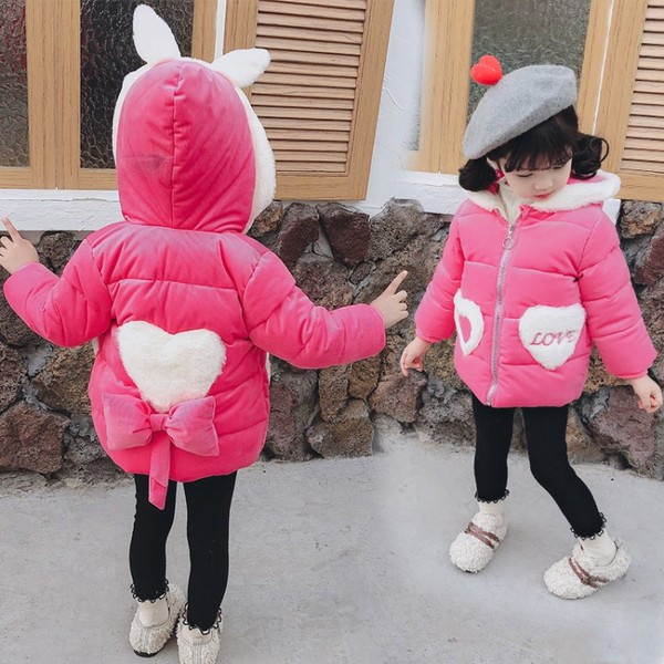 Νέο μοντέλο παιδικό μπουφάν με κουκούλα και κορδέλα σε κόκκινο και ροζ χρώμα