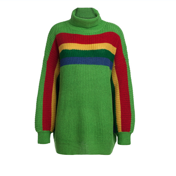 Νέο μοντέλο γυναικείο πλεκτό πουλόβερ με μεγάλο κολάρο σε λευκό, πράσινο και ροζχρώμα