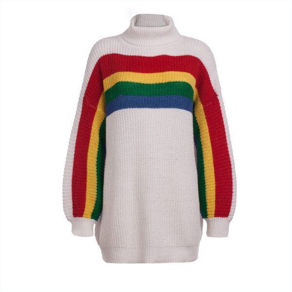 Νέο μοντέλο γυναικείο πλεκτό πουλόβερ με μεγάλο κολάρο σε λευκό, πράσινο και ροζχρώμα