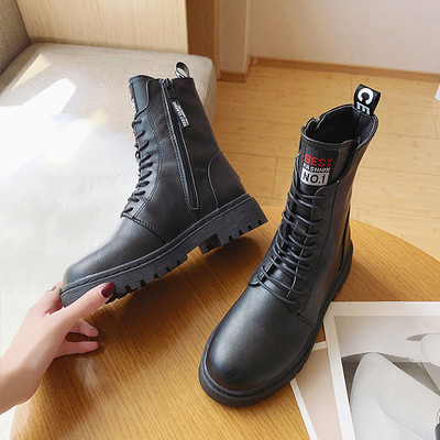 Γυναικείες έκο δερμάτινες μπότες για το χειμώνα σε μαύρο χρώμα