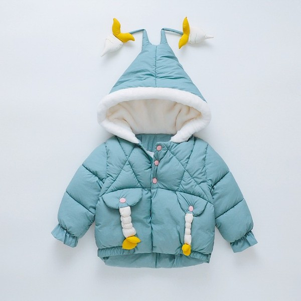 Geaca moderna pentru copii cu gluga si element 3D pentru fete in rosu, roz si verde