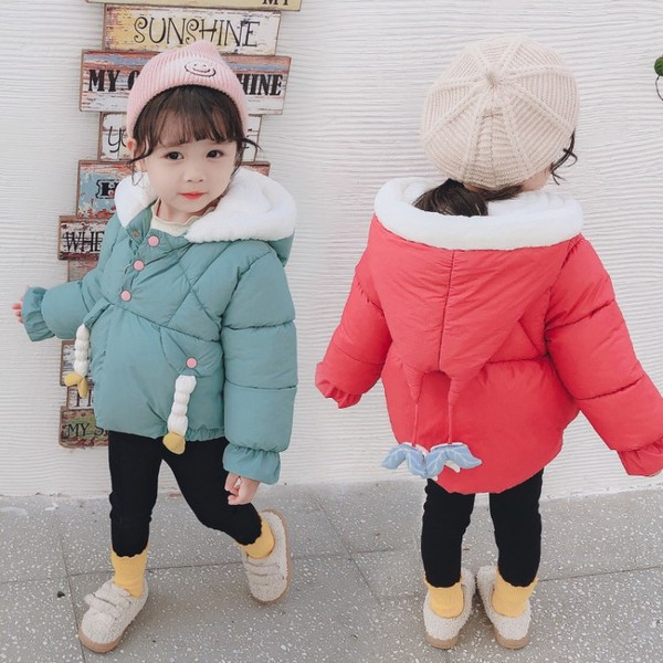 Geaca moderna pentru copii cu gluga si element 3D pentru fete in rosu, roz si verde