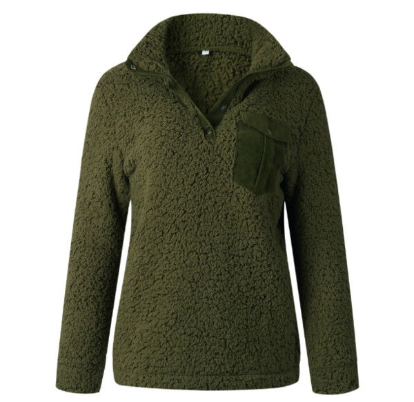 Hétköznapi női blúz új modellje zöld és barna zsebekkel