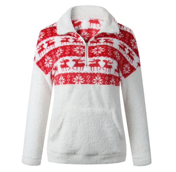 Modern női pulóver cipzárral és fehér és szürke mintával