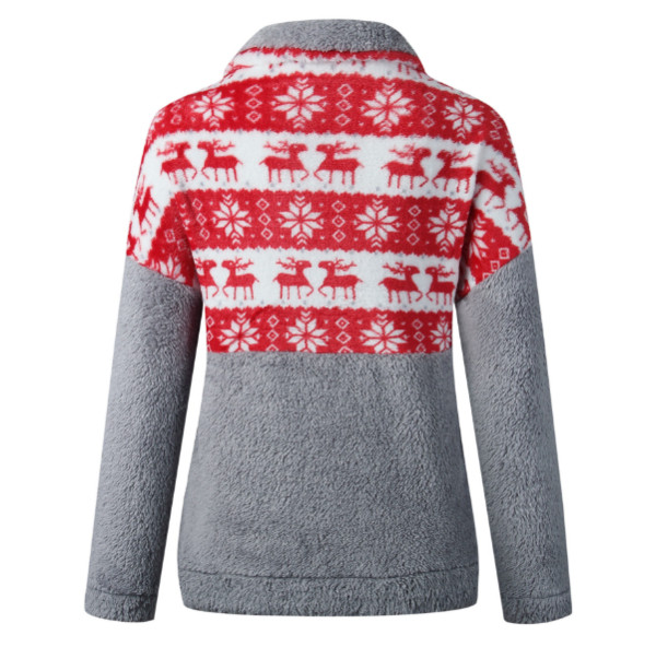 Modern női pulóver cipzárral és fehér és szürke mintával