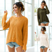 Modern női pulóver kerek nyakkivágással, fehér, sárga és zöld színben