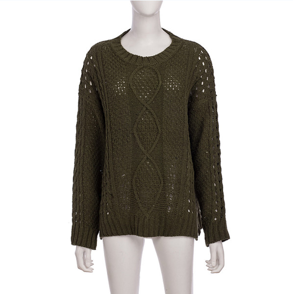 Modern női pulóver kerek nyakkivágással, fehér, sárga és zöld színben