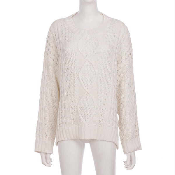 Modern női pulóver kerek nyakkivágással, fehér, sárga és zöld színben