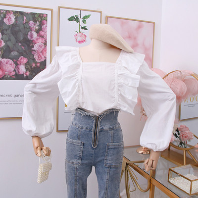 Μοντέρνα γυναικεία μπλούζα με τετράγωνο λαιμό και μακριά μανίκια σε διάφορα χρώματα