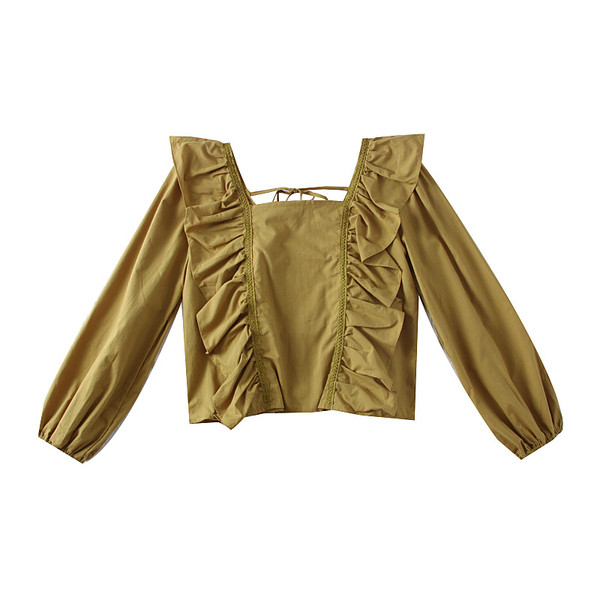 Μοντέρνα γυναικεία μπλούζα με τετράγωνο λαιμό και μακριά μανίκια σε διάφορα χρώματα