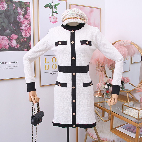 Modern női ruha gombokkal - fehér és fekete színben