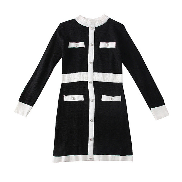 Modern női ruha gombokkal - fehér és fekete színben