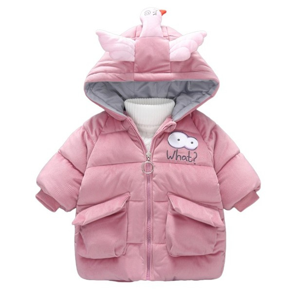 Modern gyerekkabát lányoknak kapucnival és rátéttel, három színben