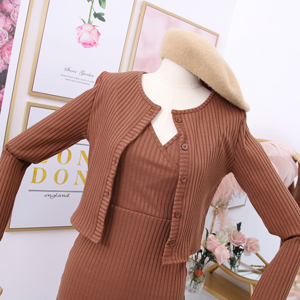 Alkalmi női ruha + mellény szett barna és fekete színben