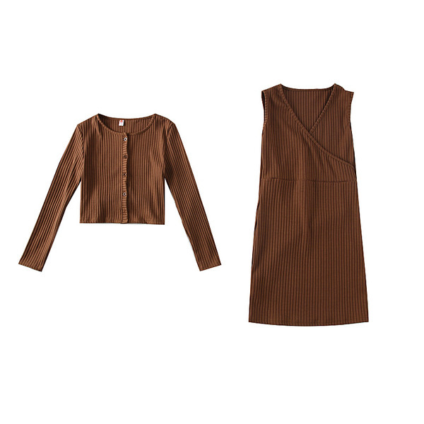 Alkalmi női ruha + mellény szett barna és fekete színben