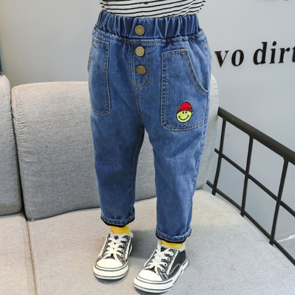 Μοντέρνα παιδικά τζιν με κορδέλα και μπλε κουμπιά για κορίτσια