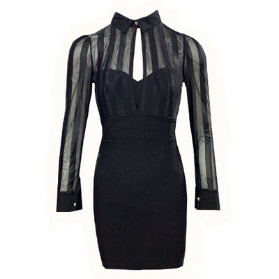 Stílusos női ruha klasszikus gallérral, fekete színben