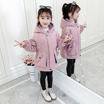 Μοντέρνο παιδικό μπουφάν για κορίτσια με κουκούλα και φερμουάρ σε κίτρινο, πράσινο και ροζ χρώμα